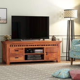 ONIJA Solid Sheesham Wood Tv Unit | TV Stand | TV Cabinet with Open & Close Storage for Living Room and Hotel Furniture